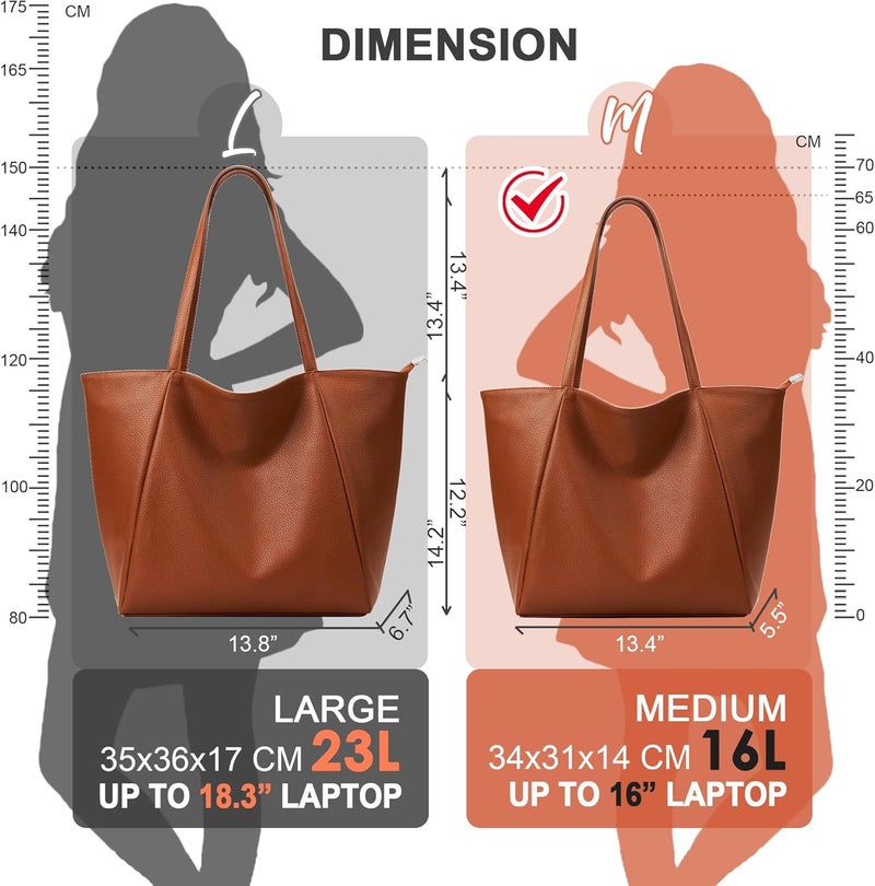KALIDI Large Tote Bag Vegan Leather Casual Zipper Work Bag Weekender Hobo for Women 23L Oversize Shoulder Travel Purse - Image 4